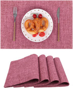SHACOS Fabric Placemats Set of 4 Place Mats Machine Washable, Hot Pink