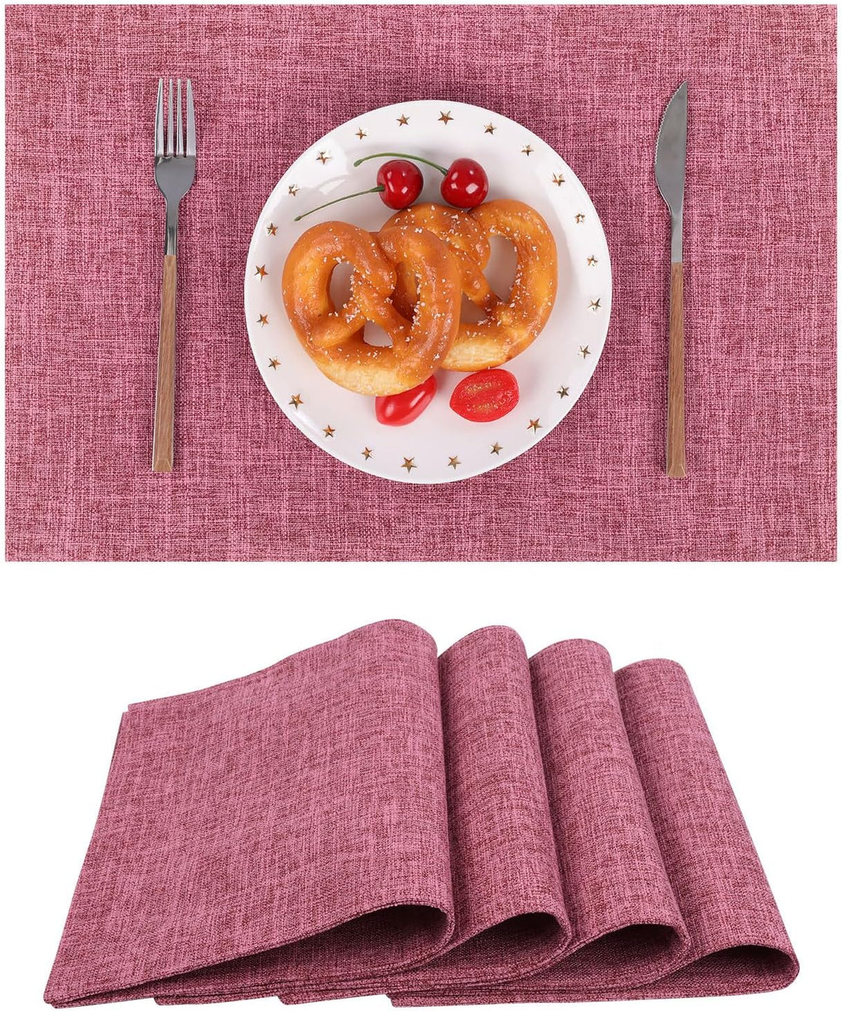 SHACOS Fabric Placemats Set of 4 Place Mats Machine Washable, Hot Pink