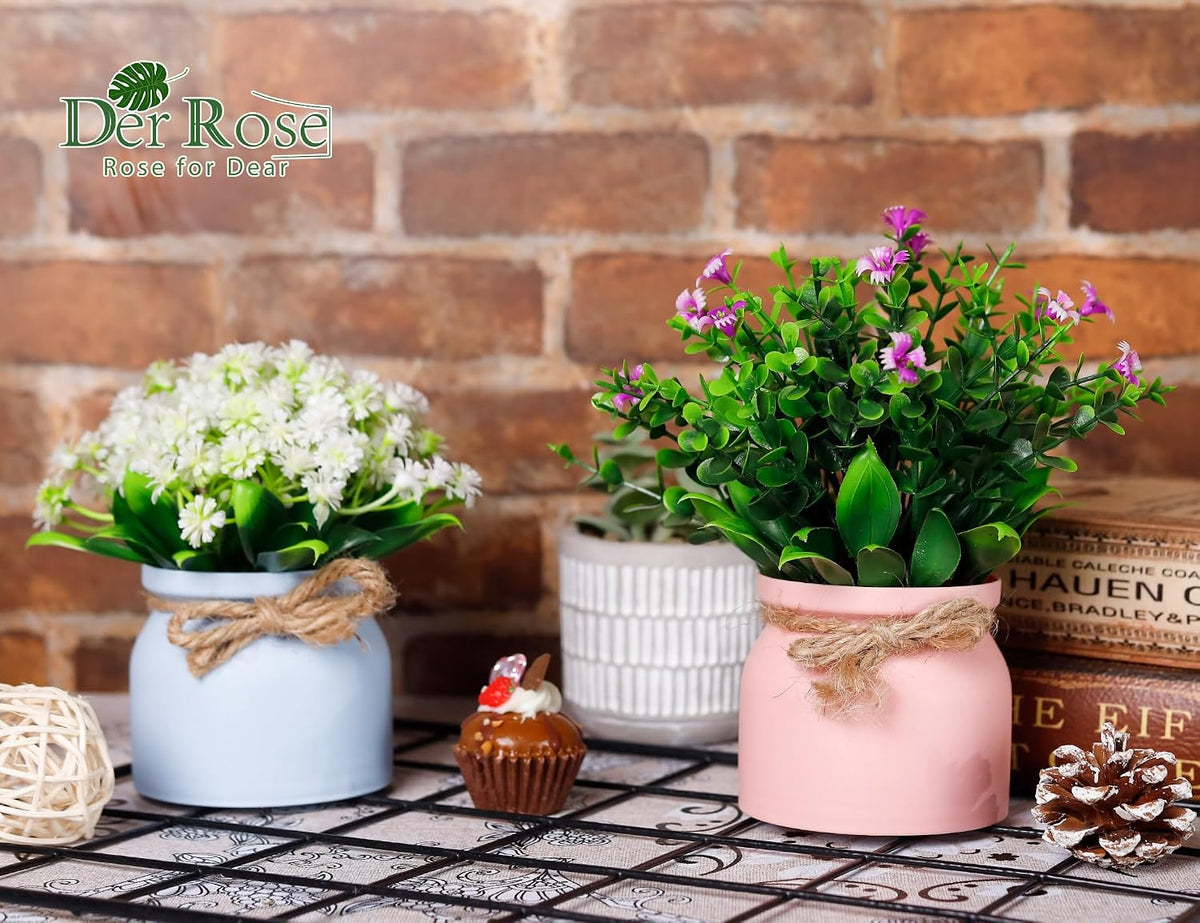 Der Rose 4 Pack Fake Flowers in Pots, Spring Summer Table Home Decor Indoor
