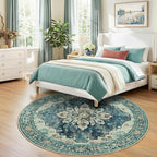 Area Rugs 7ft Washable Non-Slip, Floral Vintage Distress Print Pattern - Image 2