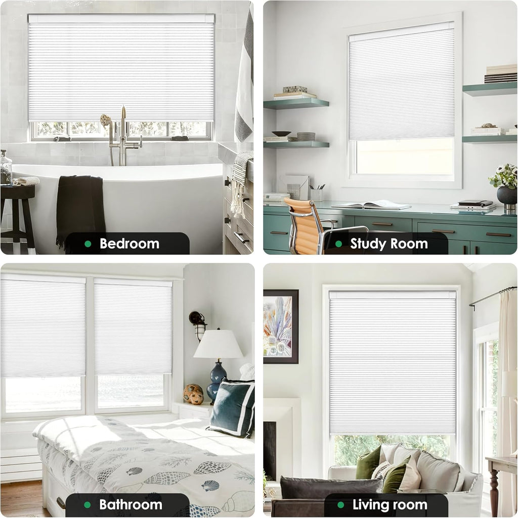 LazBlinds No Drill Cordless Cellular Shades, 33" W x 64" H, White