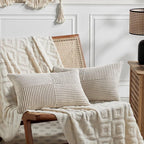 Fancy Homi 2 Packs Neutral Taupe Long Lumbar Decorative Throw Pillow Covers by Fancy+Homi