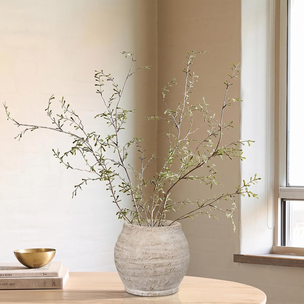 Briful Rustic Vintage Ceramic Pottery Vase, 5.1'' Tall Farmhouse Table Decor with Distressed Texture, Small Wide Mouth Decorative Jar Vases for Home Decor, Shelf & Entryway, Cream White