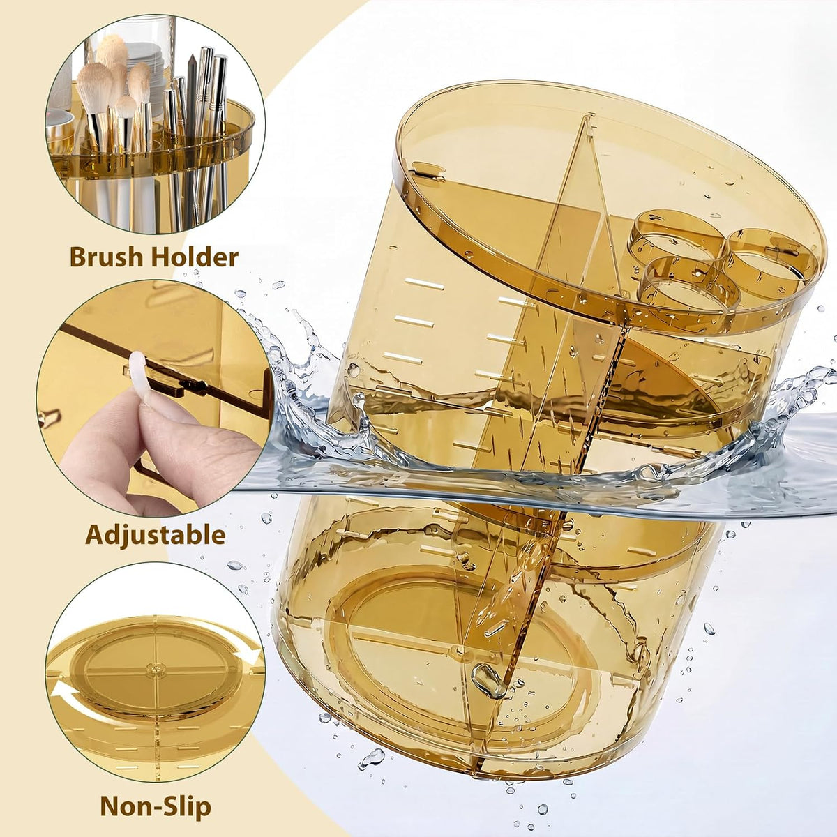 Jiavarry Rotating Makeup Organizer, Clear Gold, 8 Adjustable Height
