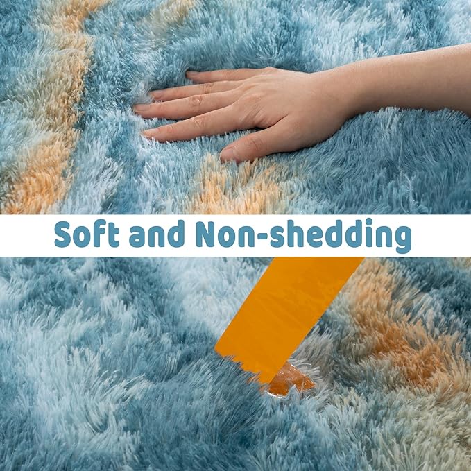 Soft Runner Rugs for Bedroom Hallways, 2x5 Abstract Blue Fluffy Shag Throw Area - Image 6