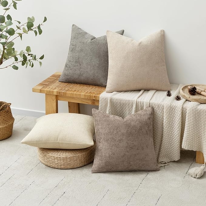 MIULEE Pack of 4 Couch Throw Pillow Covers 20x20 Inch Neutral Beige/Brown Soft - Image 4