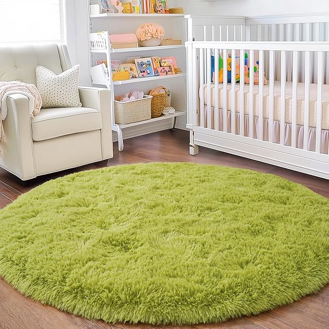 4'x4' Grass Green Round Rug for Bedroom, Ultra Soft Fluffy Circle Rug for Kids - Image 6