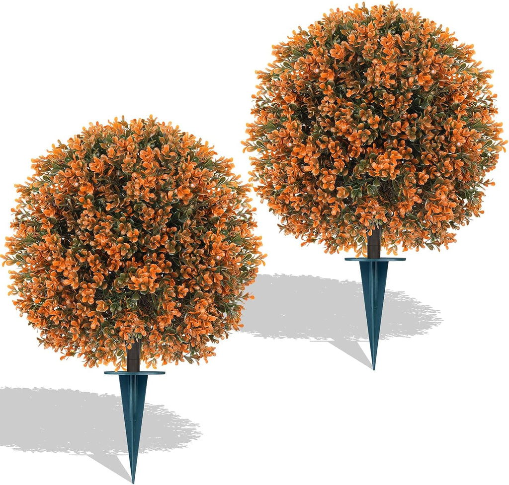 Yangrass 23" Artificial Boxwood Topiary Shrubs Set of 2 with Ground Spike