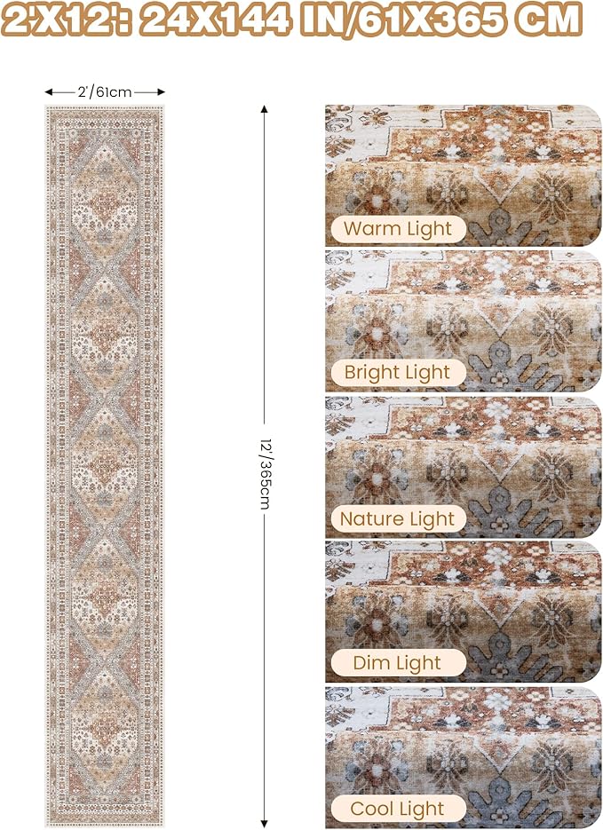 Hallway Runner Rug 2x12, Extra Long Washable Runner Rugs - Image 2