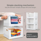 Skywin Foldable Stackable Storage Bins with Wheels, 3 Pack - Ivory
