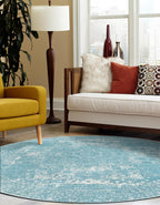 Unique Loom Bromley Collection Area Rug - Wells (3' 1" Round Aqua/Ivory)