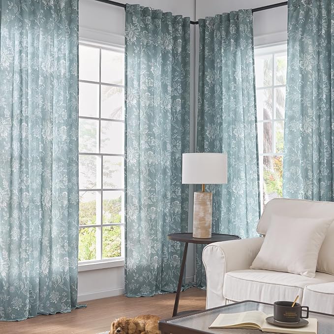 jinchan Linen Floral Curtains for Living Room, 84 Inch Length Curtains - Image 2