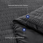 Queen Comforter Set - 7PCS Bed in a Bag, Seersucker Bedding Set, Dark Grey