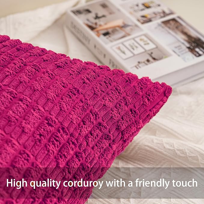 Pack of 2 Corduroy Decorative Throw Pillow Covers 12x20 Inch Soft Striped - Image 2