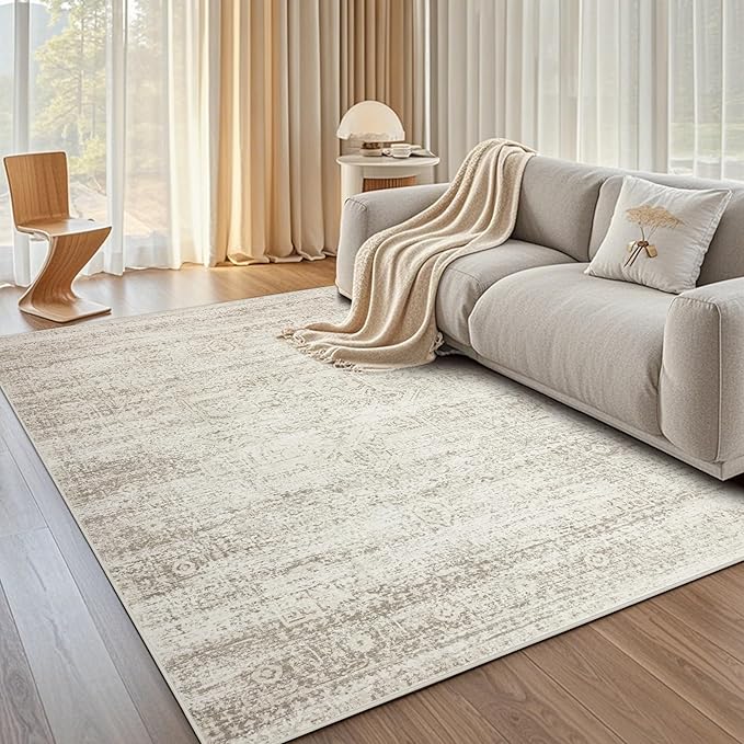 Washable Area Rug for Living, Bedroom & Dining Room, Ultra Soft Faux Wool Retro by Srugn