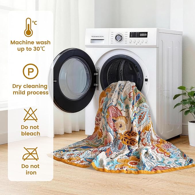 MSGKV Boho Throw Blanket 90"x90" Floral Cotton Blanket - Image 7