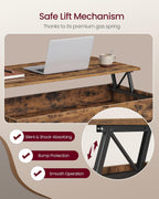 VASAGLE Lift Top Coffee Table with Hidden Storage, Gas Spring