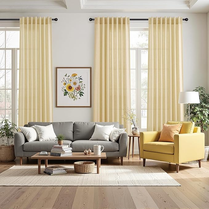 Nanspring Cream Yellow Linen Curtains 102 Inches Long - Image 7