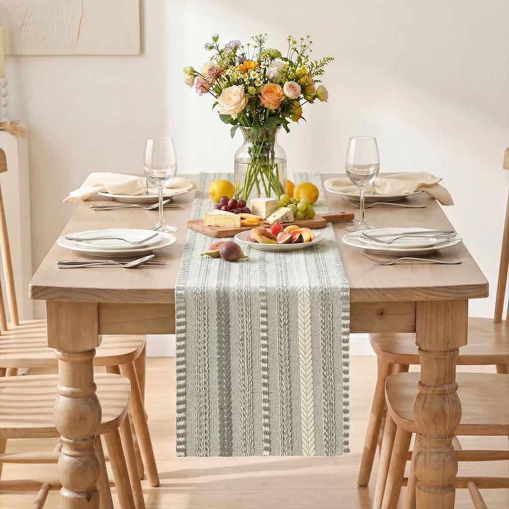 Artoid Mode Dark Grey Farmhouse Stripe Braided Table Runner 12x72 Inch