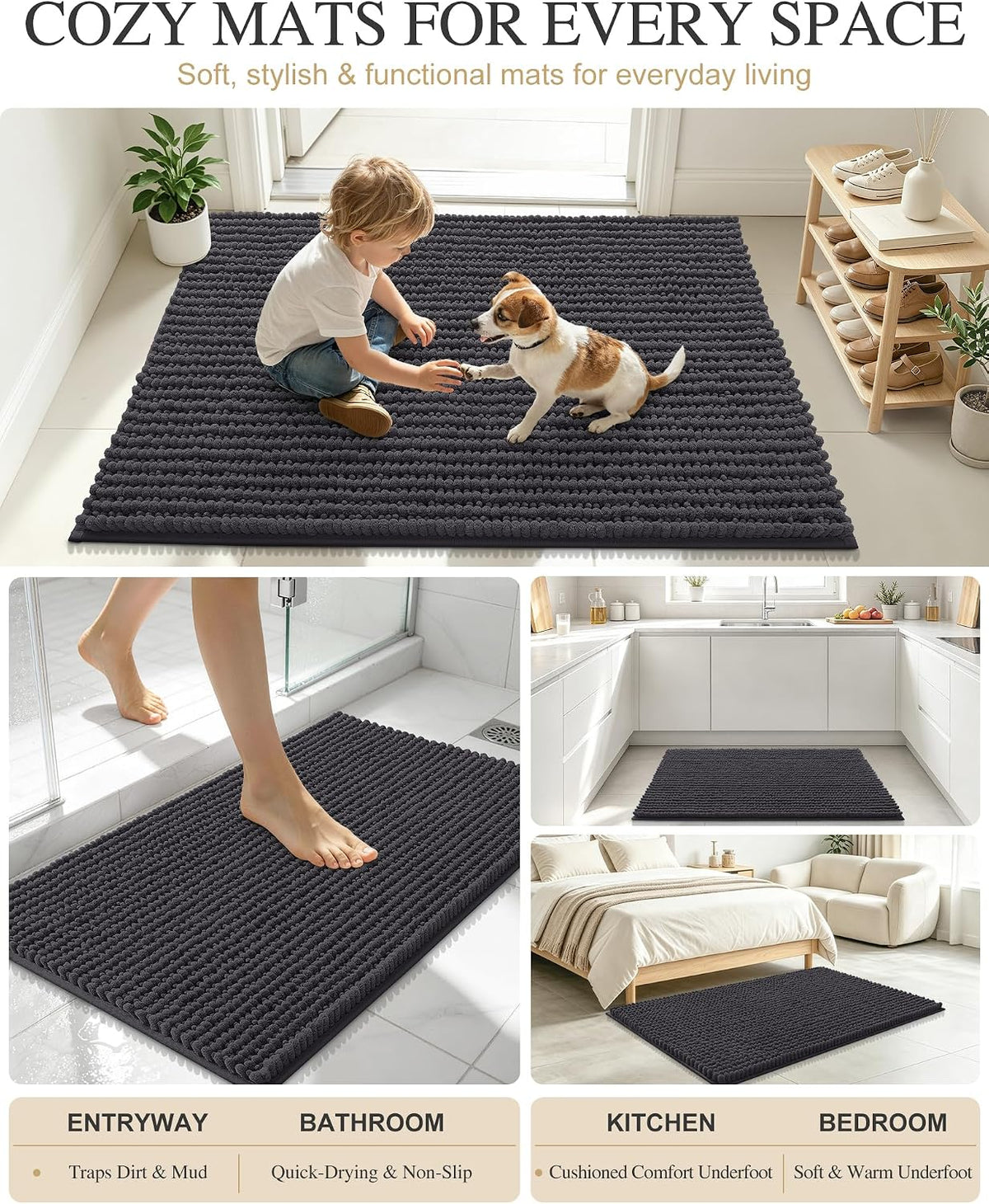 Smiry Thick Bathroom Rugs 30x20, Extra Soft Absorbent Chenille Bath Mat