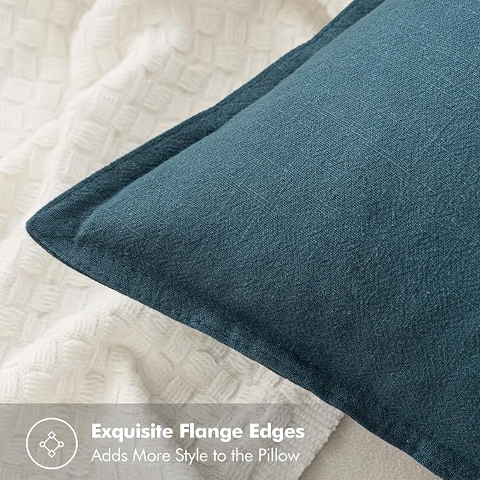 MIULEE Decorative Linen Pillow Covers 20x20 Inch Blue ​Boho Farmhouse​ ​Neutral - Image 2