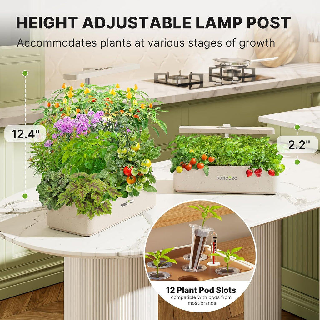 SUNCOZE Hydroponics Growing System, Compact 12 Pods Indoor Garden, Beige