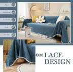 HANDONTIME Navy Blue Sectional Couch Covers, 3 Cushion Couch Chenille Cover - Image 2