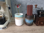 Stoneware Coffee Bar Utensil Holder Tea & Coffee Spoon & Stirrer Holder for Stir Stick Straw Teaspoon Holder Espresso Spoon Cup Small Utensil Jar (Coastal beach)