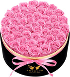 47 Pieces Forever Flower Round Shape in a Box Preserved Pink Roses for Delivery Grade A Quality 100% Real Immortal Flowers Eternal Birthday for Her Mom Women Wife Girlfriends（Pink）