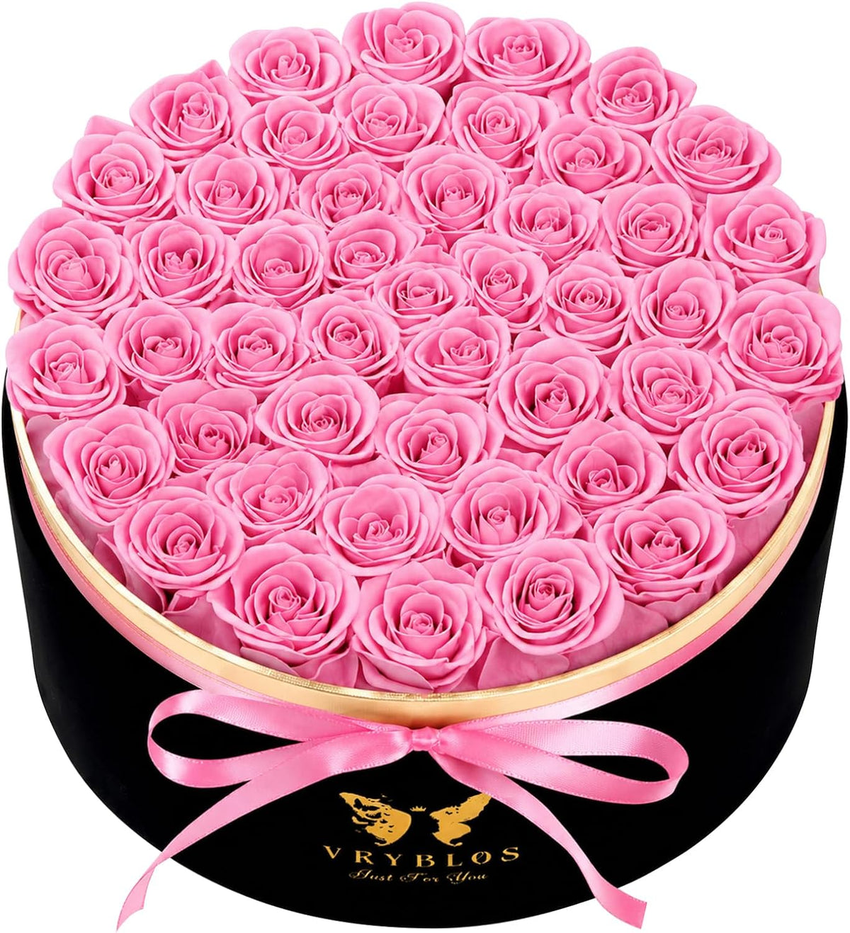47 Pieces Forever Flower Round Shape in a Box Preserved Pink Roses for Delivery Grade A Quality 100% Real Immortal Flowers Eternal Birthday for Her Mom Women Wife Girlfriends（Pink）