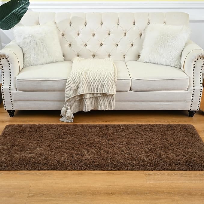 Goideal Fluffy Runner Rug for Bedroom Living Room, 2x6 Brown Bedside Rugs - Image 5