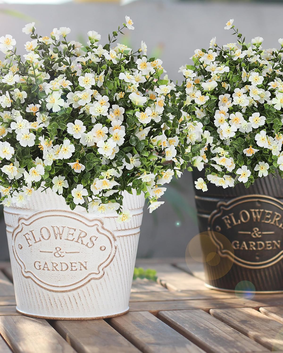 Outdoor Fake Flowers, Artificial Flowers for Outdoors, 12 Bundles Faux Plants with Silk White Flowers for Porch Decor Garden Patio Home Aesthetic