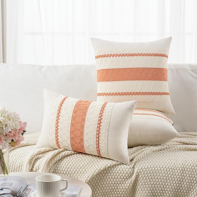 Fancy Homi Set of 1 Boho Coral Lumbar Decorative Throw Pillow Cover 12x20 Inch - Image 5