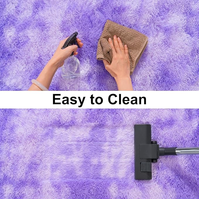 Soft Runner Rugs for Bedroom Hallways, 2x4 Tie-Dyed Purple Fluffy Shag Throw - Image 4