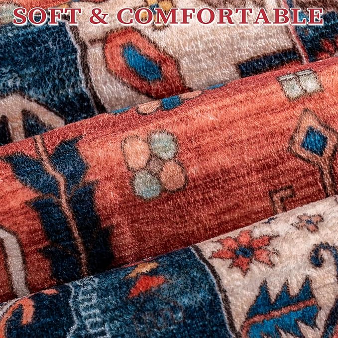 SERISSA Washable Rugs 6x9 Area Rugs, Large Non-Slip Boho Living Room Rust Rug - Image 6