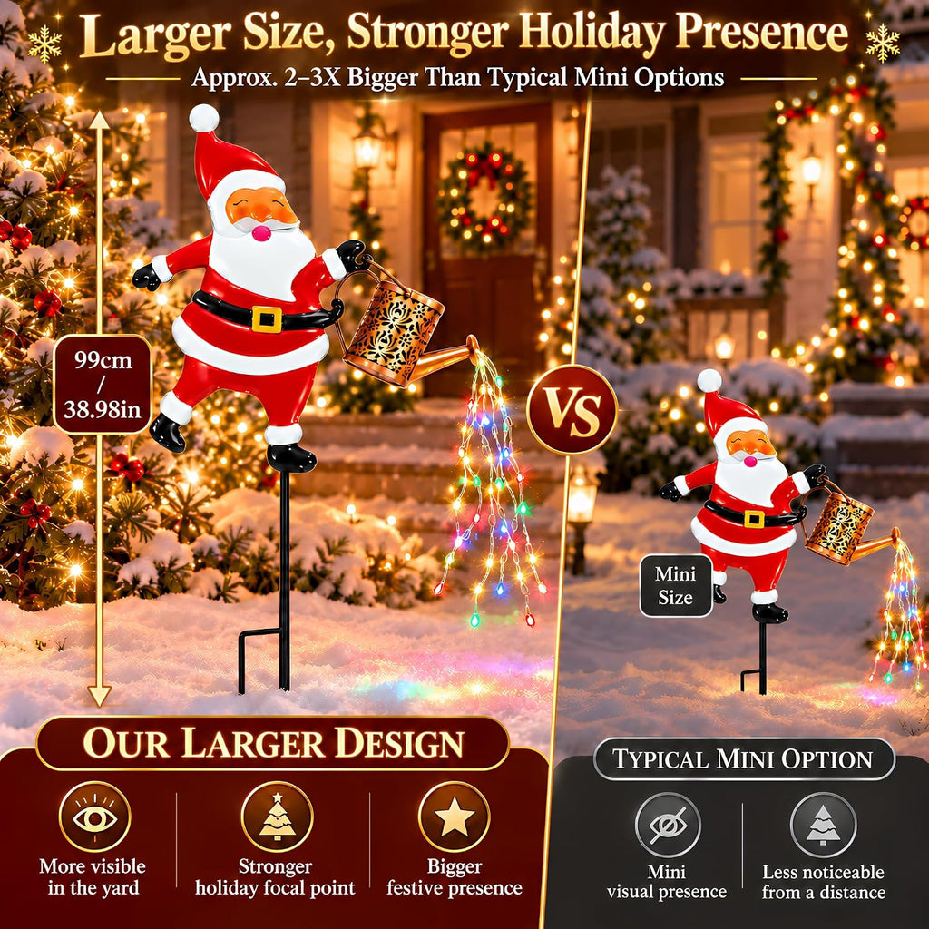 Christmas Solar Watering Can Lights Outdoor - Lighted Santa Claus Kettle Garden Stake Hanging Lantern, Waterproof Xmas LED Landscape Pathway Lights for Yard Lawn Patio Holiday Decor, Christmas Gifts