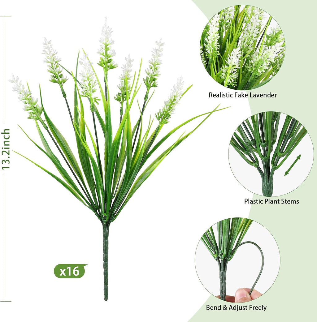 16PCS Artificial Flowers Outdoor, Fake White Monkey Grass Plants
