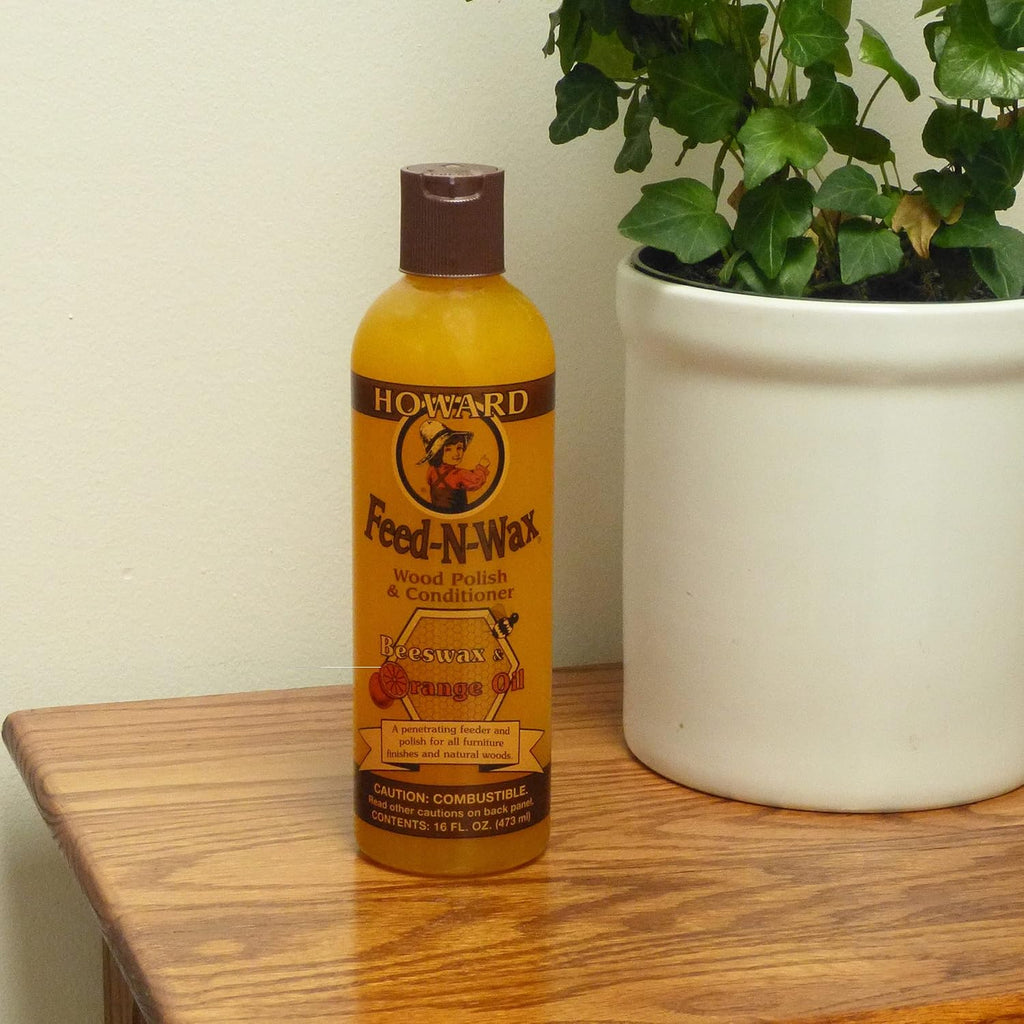 Howard Products Beeswax Wood Polish & Conditioner, Feed-N-Wax for Wood Furniture Polish, 128 Fl oz, Orange