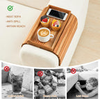 GEHE Acacia Wood Sofa Arm Tray, Foldable Couch Arm Tray Side Table, Anti-Falling Armrest Tables Cup Holder for Snacks, Drinks, Beers, Phone, Control, Flexible and Portable, Anti-Slip
