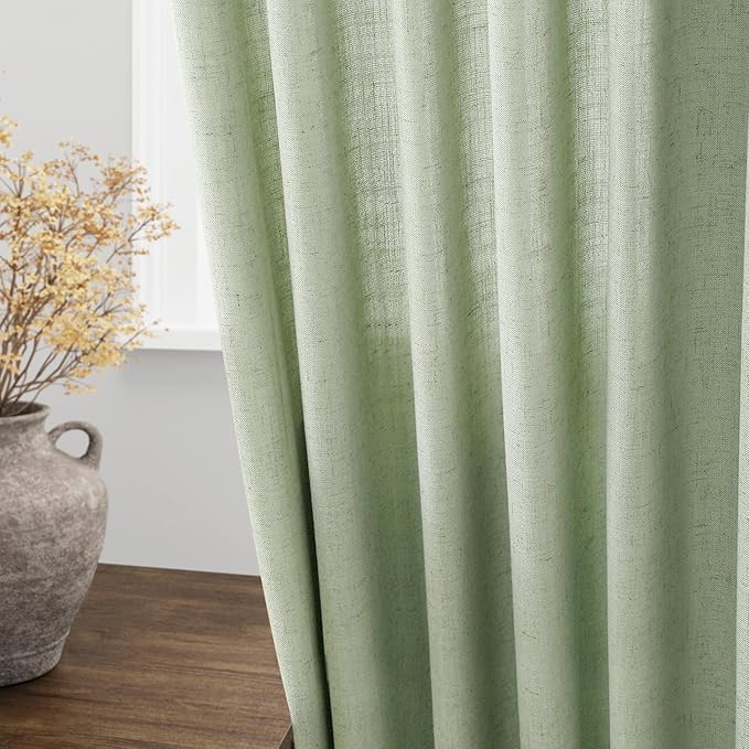 Mist Sage Linen Curtains 63 Inches Long 2 Panel Sets - Image 4
