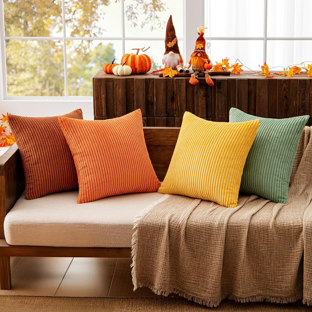 MIULEE Fall Decorative Throw Pillow Covers Yellow Rust Green 18x18