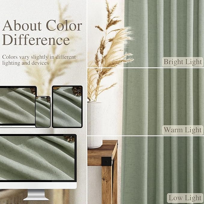Desert Sage Linen Curtains for Living Room 94 Inches Long Light Filtering Semi - Image 3