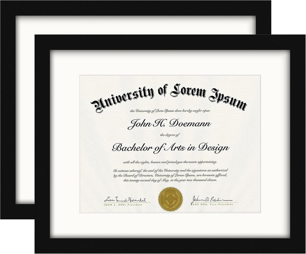 Americanflat 11x14 Diploma Frame 2-Pack - Matted to 8.5x11 - Black