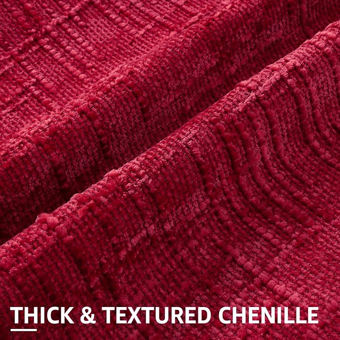 decorUhome Red Chenille Throw Pillow Covers 18x18 Set of 2 Textured Soft Cozy - Image 2