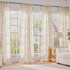 Lazzzy Grey Floral Linen Curtains 96 Inch Farmhouse Back Tab Drapes - Image 6