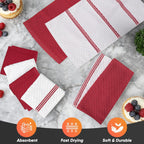 Oven Mitts Kitchen Towels and Dishcloths with Pot Holders Sets, Oven Gloves Hot Pads 500°F Heat Resistant with Silicone Grip, Include 2 Cooking Gloves/2 Potholders/4 Kitchen Towels/4 Dish Towels-Red