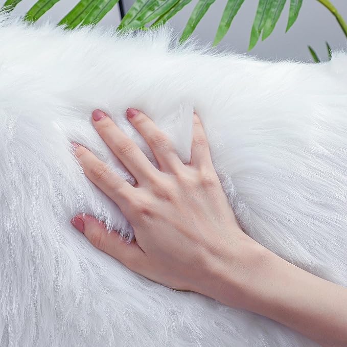 linmopm Faux Fur Rug Sheepskin Shag Fluffy Fuzzy White 2x6 ft Runner Rugs - Image 8