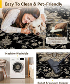 Area Rugs 5ft Washable Non-Slip, Floral Vintage Distress Print Pattern - Image 4