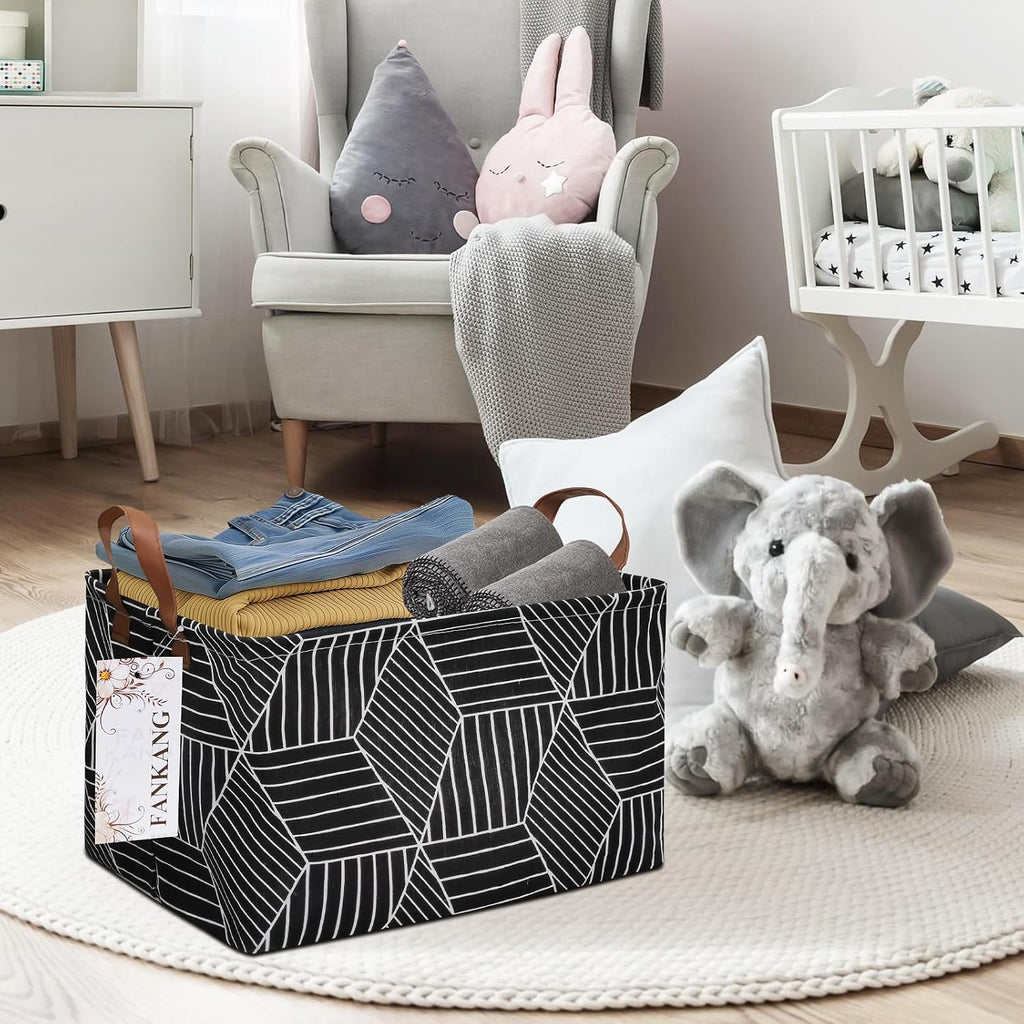 Rectangular Black Cube Storage Bin Nursery Hamper