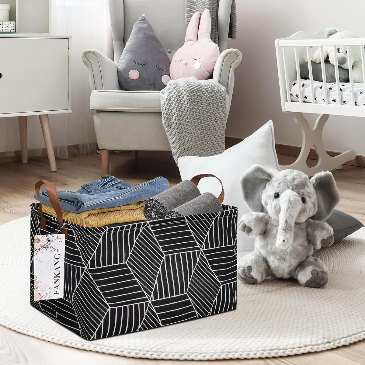 Rectangular Black Cube Storage Bin Nursery Hamper